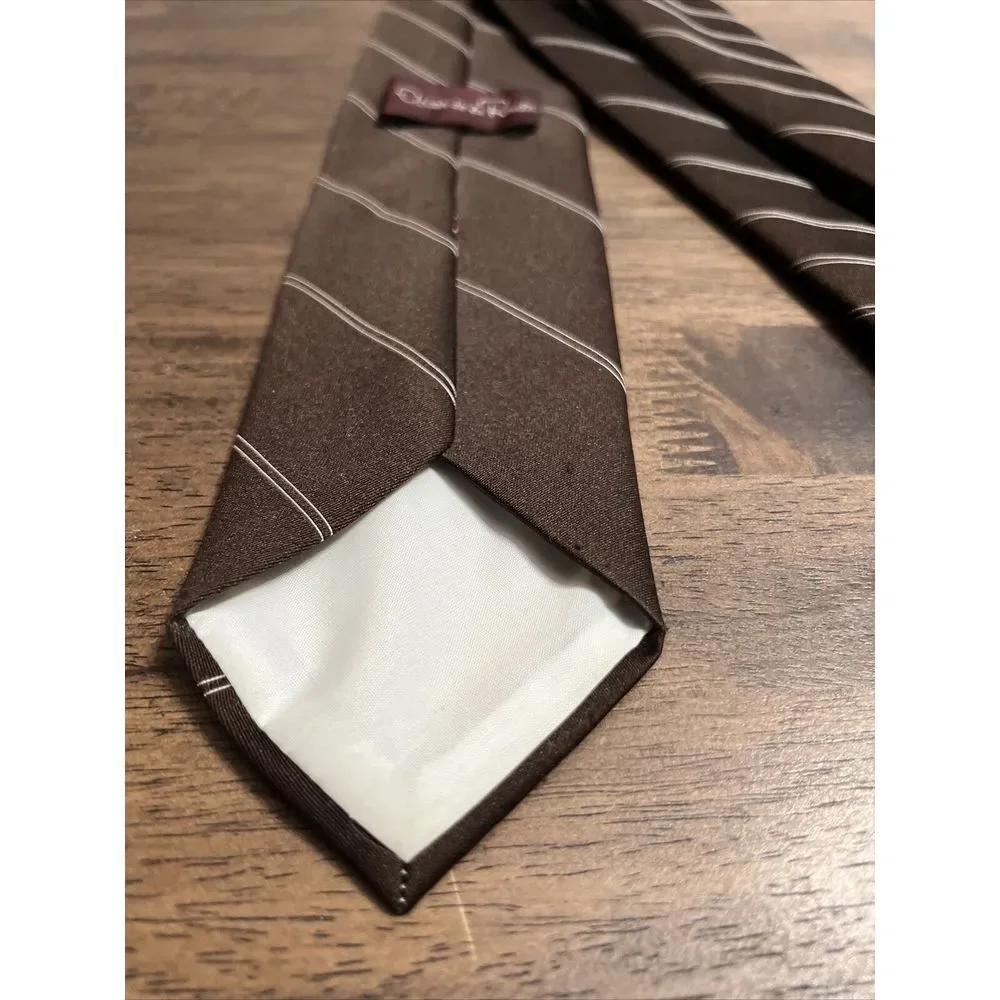 Vintage Oscar De La Renta Tie‎ Silk Blend Brown Stripes Mens Made In USA